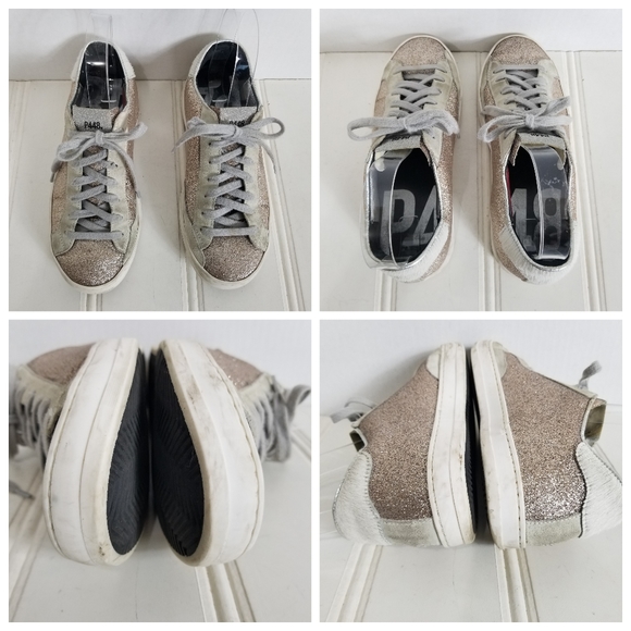 P448 John W Sneakers Leather Glitter Low-Top Calf Hair Trainers Womens Size 7 - Picture 11 of 15